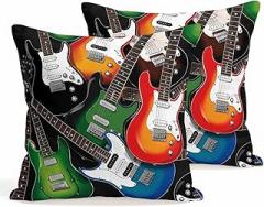 Throw Pillow Covers 16x16 Inch Set of 2 Electronic Guitar Decorative Pillows Cushion Case Soft Pillowcases Cartoon Instrumentation Throw Pillows for Couch Sofa Bedroom Chair Garden Home Decor