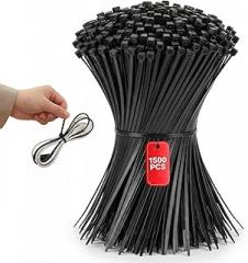 1500 PCS Black Nylon Cable Ties 8 Inch - Heavy-Duty Tensile Strength, Weather Resistant for Indoor/Outdoor Electronics, Holiday Decor & Gardening,Send Goods from Local Warehouse