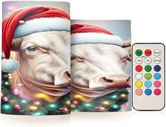 Christmas Cow Flameless Candles Color Changing Electronic Operated LED Pillar Candle with Remote and Timer for Decor Halloween Christmas Valentine's Day