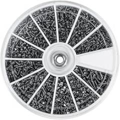 600pcs 12 Kinds of Small Screws Nuts Assortment Kit M1 M1.2 M1.4 M1.6, Bolts, Fasteners, Screws for Watches Glasses, Electronics