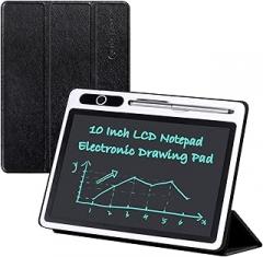 10 inch LCD Writing Tablet Electronic Writing Notebook with PU Protective Cover Erasable Drawing Pad Gift for Adults at Home Business Office(Black