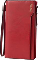 Alldaily Alldialy RFID 24 Credit Card Holder Wallet, Large Capacity Wristlet Wallet for Women with Zipper (Red)