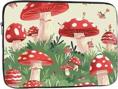 Cartoon Mushroom Laptop Bag Women Men Shockproof Travel Office School Laptop Bag, black, 10 inch