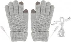USB Heated Gloves, USB Heated Gloves for Men and Women, Thicken Detachable Electronic Warming Knitted Gloves for Autumn Winter (Grey)