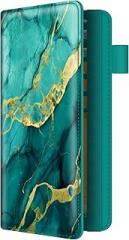 bvya Checkbook Cover for Men & Women with RFID Blocking, Premium Printed Leather Checkbook Holder Slim Wallets with Pen Holder & Built-in Clear Plastic Divider for Duplicate Checks