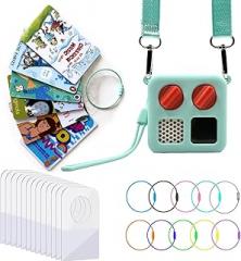 Silicone Case + Card Tabs&Rings Bundle, Adventue Jacket for Yoto Mini with Shoulder Strap+200 PCS Card Tabs 10 Rings, Yoto Accessories Protective Cover and Yoto Card Holder, Mint