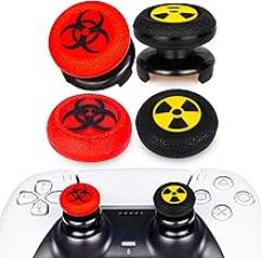 FPS Thumbstick Extender x 2 & Printing Rubber Silicone Grip Cover x 4 for PS5 & PS4 Controller (Radiation Black & BioH Red)