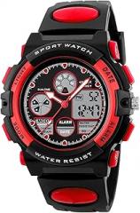 SLYHHZHMY Dual Time Sports Watch, Waterproof Electronic Watch, Leisure Night Light Watch, Stopwatch, Timing Date Display (Red)