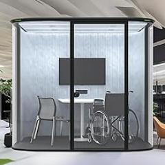 Unique Office Pod Booth (Semi-Arc Peculiar Appearance)(Thickened Steel Plate &Aluminum Alloy Material) Soundproof Booth with Control System,Fans for Negotiation(97IN)