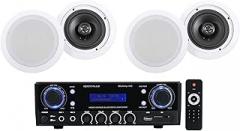 Rockville BLUAMP 100 Bundle: Home Stereo Bluetooth Amplifier with USB/Mic Input, (2) HC655 Pair 6.5