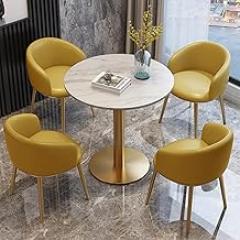 Small Office Conference Room Tables, Office Reception Room Club Table, 80cm Round Table and PU Leather Chairs, Coffee Table and Chair Set, for Family Apartment(Yellow)