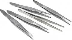 Stainless Steel Tweezers 5 Pcs Multi-Functional Forceps with Fine Serrated Straight Tips 3.5
