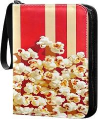 Popcorn on Red Stripe Card Binder 4-Pocket, 400 Pockets Trading Cards Holder Games Card Albums Storage Organizer Case for Football, Baseball Cards