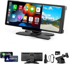 Portable Apple CarPlay & Android Auto Screen for Car | 2.5K Dash Cam | 10.26'' Touchscreen Car Stereo with Voice Control, Music Play, GPS Navigation, FM Transmitter & Mirror Link