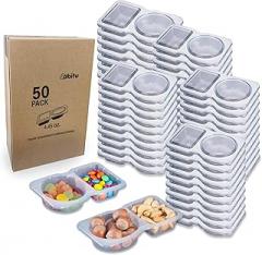 Snack Container with Lid, Reusable Double Compartment Sauce Container, Condiment Container, Snack Box, Snack Serving Cup (50 Pack)