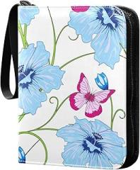 Flowers-butterflys-print 4 Pockets Trading Card Album Folder for Cards PU Waterproof Wear-resistant Cover Zip Card Binder Fits 400 Cards,Card Collector Holder for Collectible Boys Girls Game Sports Ca