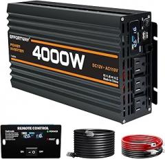 4000W Power Inverter, 12V DC to 110V/120V Modified Sine Wave Inverter with 3 AC Outlets, USB Port, Wired Remote Controller, Car Power Inverter for RV, Truck, Boat, Camping, Off-Grid