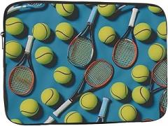 Funny Laptop Bag for Tennis Racket and Tennis Balls, Printed for Men and Women, Shockproof Laptop Bag for Travel, Office, School, Black, 12 Inch