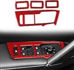 Car Red Carbon Fiber Accessories Windows Lift Switch 4pcs Protective Cover Sticker Compatible with Volkswagen Tiguan 2017 2018 2019