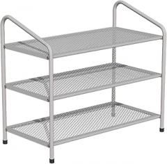 Shoe Rack for Entryway 3 Tier Metal Steel Mesh Shoe Rack Multi-Functional Storage Organiser Shelves Hold Clothes Towels Electronics and More Shoe Shelf Organizer (Color : Gold)