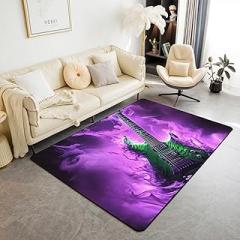 Electronic Guitar Pattern Area Rug 3x5 Green Guitar Living Room Rugs for Boys Teens Rock Music Decorative Rug Indoor Floor Mat Accent Rug