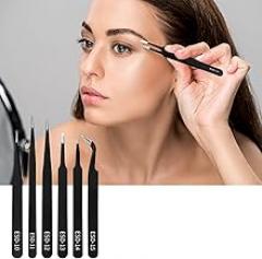 6-Piece Stainless Steel Precision Tweezers Set - ESD Safe Anti-Static Tips for Electronics, Jewelry & Lab Use with Storage Case