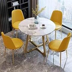 Meeting Table, Office Reception Room Club Table, Bar Table and Chair Set, Small Office Conference Room Tables, 80cm Round Table and 4 PU Leather Chairs(Yellow)