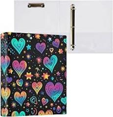 MCHIVER 3 Ring Binder 1.5 Inch Round Rings Hearts Black Binder Organizer for Letter Size Paper 3 Hole Binder with 3 Clear Pockets 1 Pack