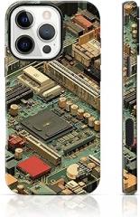 for iPhone 16 Pro Case 6.3 inch Vintage Circuit Board Pattern 2 in 1 Sublimation Film, Retro, Industrial, Techy Style, Electronics Lovers, Graduation Gifts