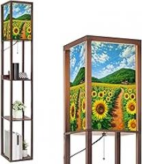 Floor Lamp with Shelves Sunflower Field Landscape Winding Green Hills Blue Sky Standing Tall Lamp USB Ports & Power Outlet Modern Corner Lamp Nightstand Light for Living Room Bedroom