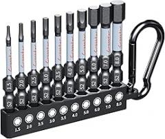 Crosstar 2-Inch Compact Hex Bit Set 10PCS Metric - Short Impact Allen Wrench Drill Bits, S2 Steel 1/4