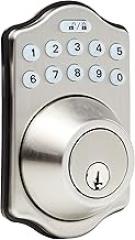 Amazon Basics Traditional Electronic Keyless Keypad Deadbolt Door Lock, keyless Entry Door Lock, Keyed Entry Option, 1-Pack, Satin Nickel