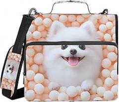 Zipper Binder Dog Cute White - 1.5” D-Rings, Shoulder Strap, 500 Sheet Capacity, Multiple Pockets & Storage Organizer, Compatible with 13” Laptop Tablet