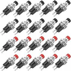 MECCANIXITY Set of 20 1A 250V AC 7mm Mini Momentary Push Button Switch PBS-110 NO Black/Red Switch Button with Soldering Foot for Electronic Devices