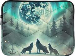 Laptop Sleeves Wolves Howling Glowing Moon Waterproof Briefcase Bag Portable Electronic Device Cover, 15-15.6 Inch