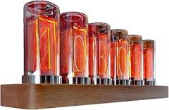 Nixie Tube Clock, Electronic LED Glow mulation Retro Modern Wooden Alarm Clock, Date Display, Countdown Timer, with USB Type C Charging Port, for Friend, Birthday