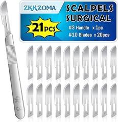 20 Pieces Scalpel Blades #10 Scalpels Surgical Sterile Blades with #3 Handles & Storage Box,Individually Wrapped High Carbon Steel Blades for Callus Removal,Sculpting, Cutting,Crafts & More