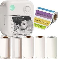 KEEPHOPE Label Maker Machine with 6 Waterproof Tapes, Thermal Label Maker, Portable Mini Bluetooth Label Printer with Clear Tape for Home, Kitchen, School, Office Organization