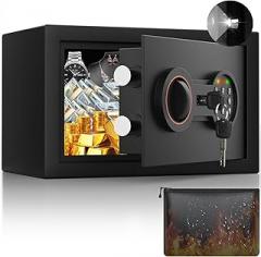 Small Safe Box, 0.3 Cuft Home Safe with Fireproof Waterproof Bag for College Dorm Room, Digital Money Box with Electronic Keypad, Spare Keys and Alarm System, Hidden Safes for Cash, Jewelry, Medicine
