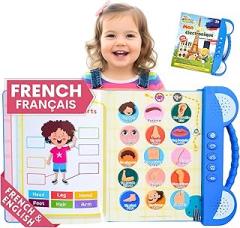 ZeenKind French English Talking Learning Book for Kids 2 3 4 5 6 Years Old, Learn French Interactive Audio Sound Books for Toddlers, Francais Educational Electronic Toys, Bilingual Musical Toy