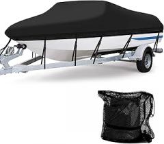 Heavy Duty Marine Grade Polyester Waterproof Boat Cover, All Weather Protection Bass Runabout Boat Cover Fit Fishing Boat, Pro-Style, V-Hull, TRI-Hull