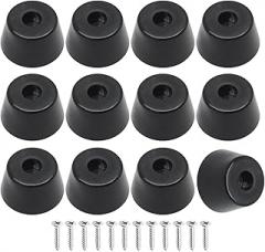 12 Pcs Cutting Board Feet, Round Non Slip Black Rubber Feet Bumpers Pads with Stainless Steel Screws for Furniture Chair Cabinet Electronics, 0.87