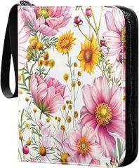 Cosmos Flowers Card Binder 4-Pocket, 400 Pockets PU Waterproof Zippered Collector Card Album with 50 Removable Sleeves for Trading, Game Cards