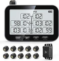 GUTA Trailer Tire Pressure Monitoring System, RV TPMS with 10 Sensors, 6 Alert Modes, Signal Booster, Power Saving Display, Long Sensing Distance, for 3 Trailers (T1/T2/T3), for Camper, Motor Homes
