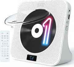 Desktop CD Player Portable with Bluetooth - Jimwey CD Players for Home with HiFi Speakers, FM Radio, Remote Control, LED Screen Display, Support CD/Bluetooth/USB/AUX, White CD Player for Gift