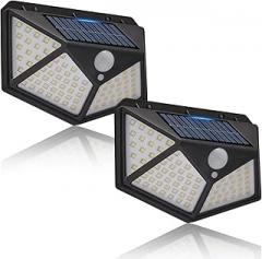 Solar Lights Outdoor 100 LED with Lights Reflector and 3 Lighting Modes, Motion Sensor Wall Lights,IP65 Waterproof Solar Powered for Garden Patio Yard-Warm White