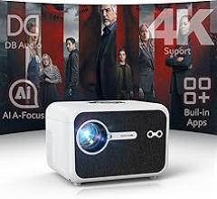 Smart 4K Projector Portable with Auto Focus, Triple Brightness, DB Audio, Official Apps for Outdoor Movie Night Home Theater Video Gaming, HDMI eARC/CEC WiFi6 BT5.4, Halloween Christmas Holiday