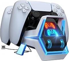 PS5 Controller Charging Station, Dual-Control 5V/3A High-Speed Fast Charging AC Adapter, Electronic Dog Style Dual Playstation5 Charger Station Accessories with LED Indicator, Black