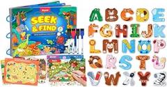 JoyCat Magnetic Letters Fridge Magnets + Seek & Find Game Books - Preschool Learning Activity for Toddlers & Kids Ages 3-5
