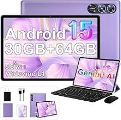 2026 Android 15 Tablet, 10 Inch Tablets with Gemini AI, 30GB+64GB+1TB Expand, 2-in-1 Octa-Core Electronics Tablets with Keyboard, Mouse, 5G WiFi, 6000mAh, GPS, Widevine L1, Split Screen - Violet